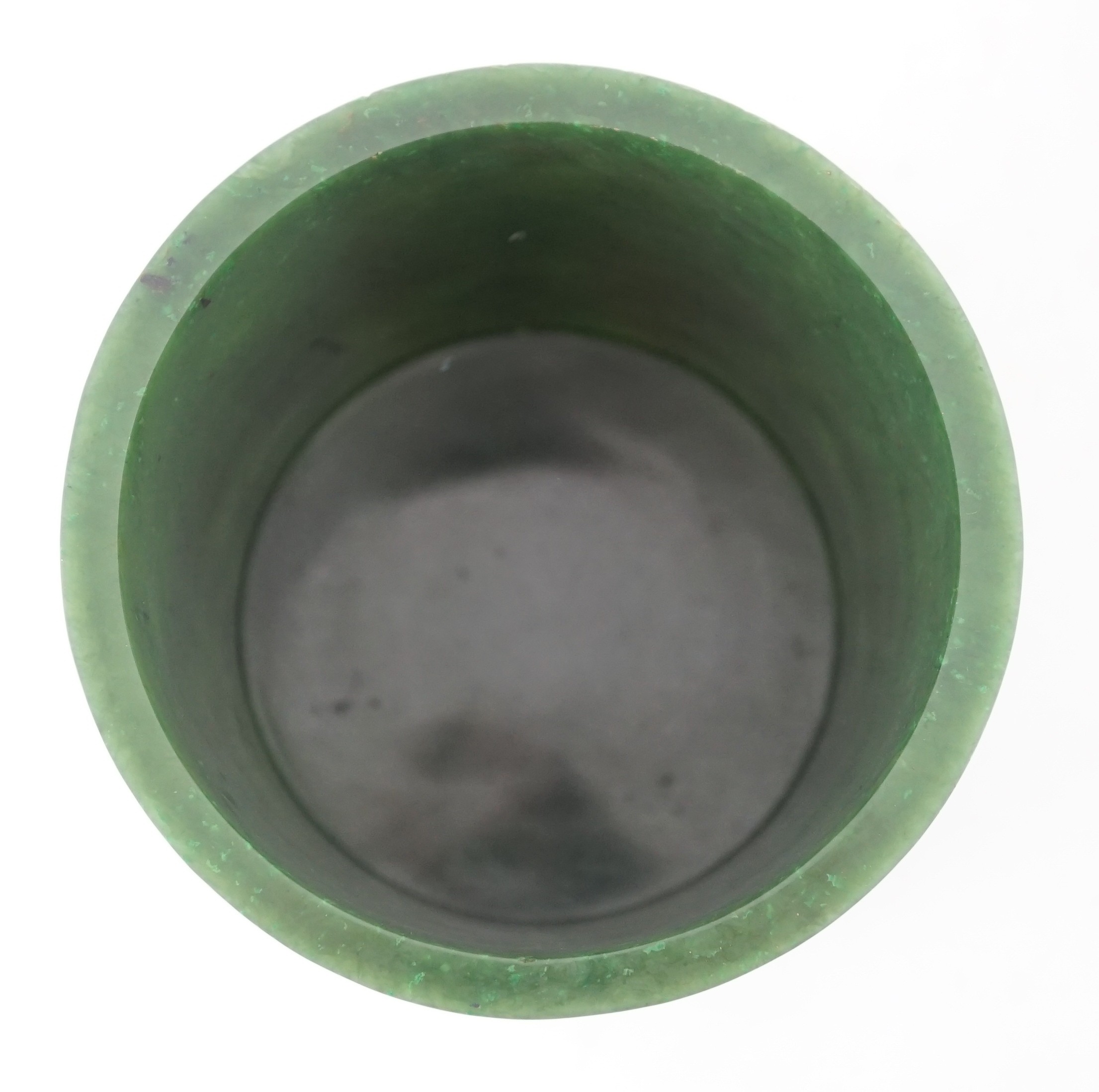 A large Chinese spinach green jade brushpot, bitong, 16.8cm high, 14.9cm diameter